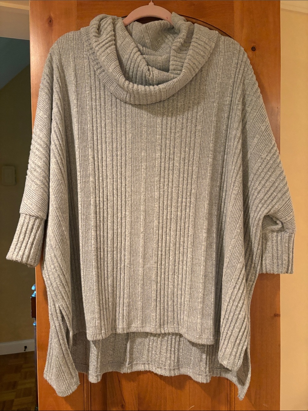Oversized Ribbed Cowl Neck Sweater – Light Gray